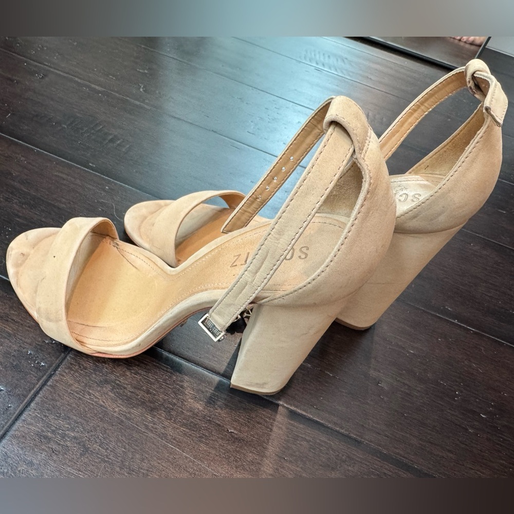 SCHUTZ Tan Suede Block Heel Sandals